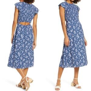 Ali & Jay Casa del Mar Blue Floral Smocked Midi Dress Size L